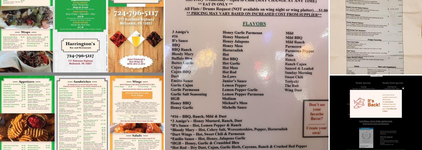 Harrington’s Bar & Restaurant Menu