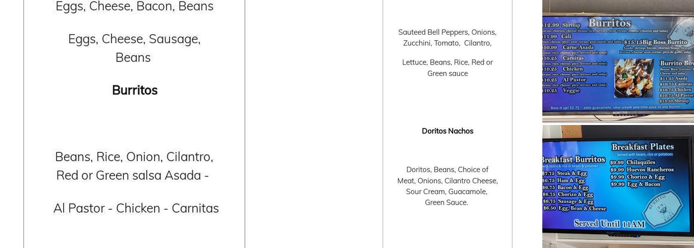 Burrito Boss Menu
