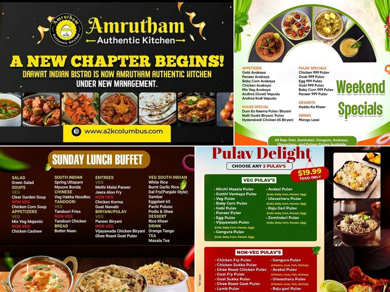 Amrutham Authentic Kitchen (A2K Columbus) Menu