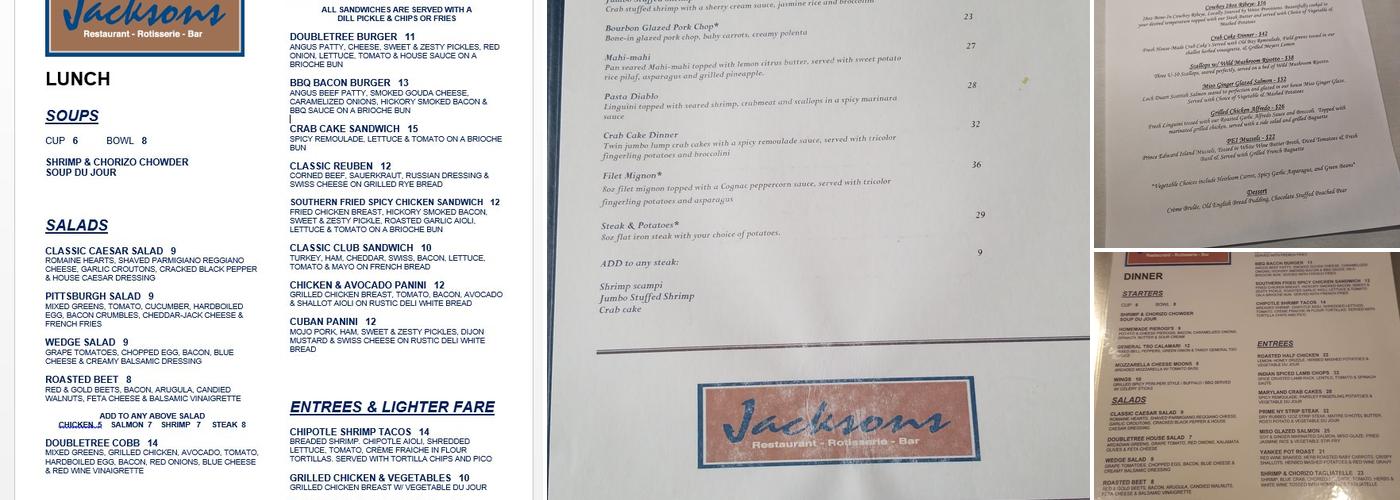 Jacksons Restaurant Rotisserie Bar Menu