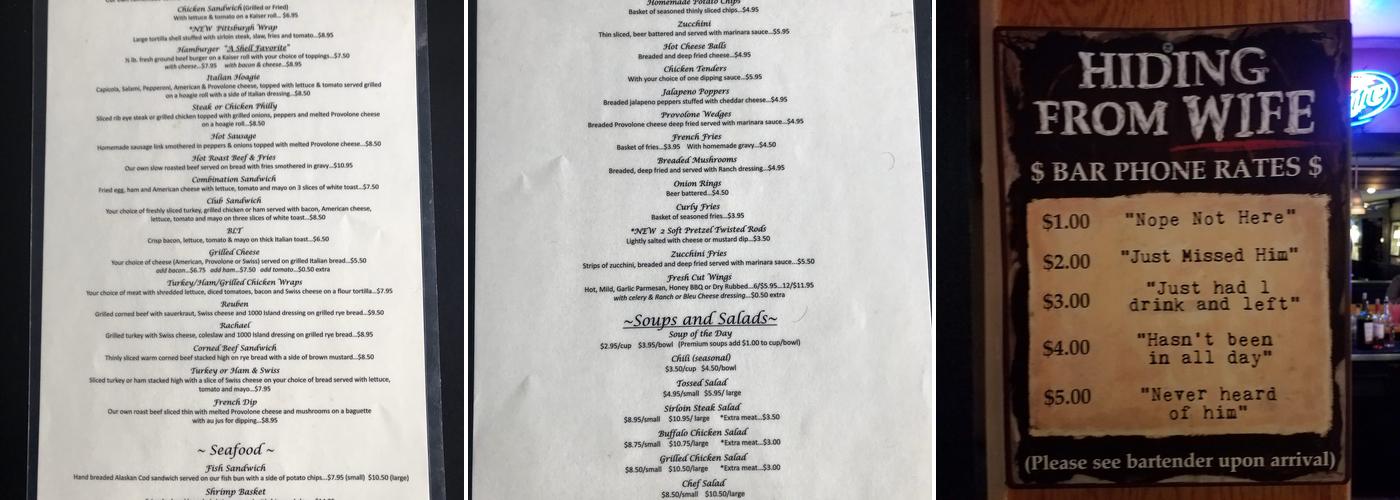 Sea Shell Bar Menu