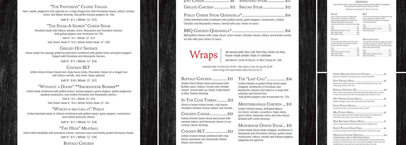 The Last Call Bar and Grill Menu