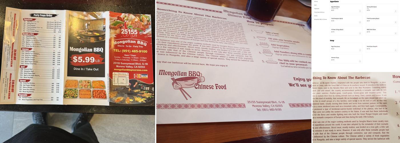 Mongolian BBQ Menu