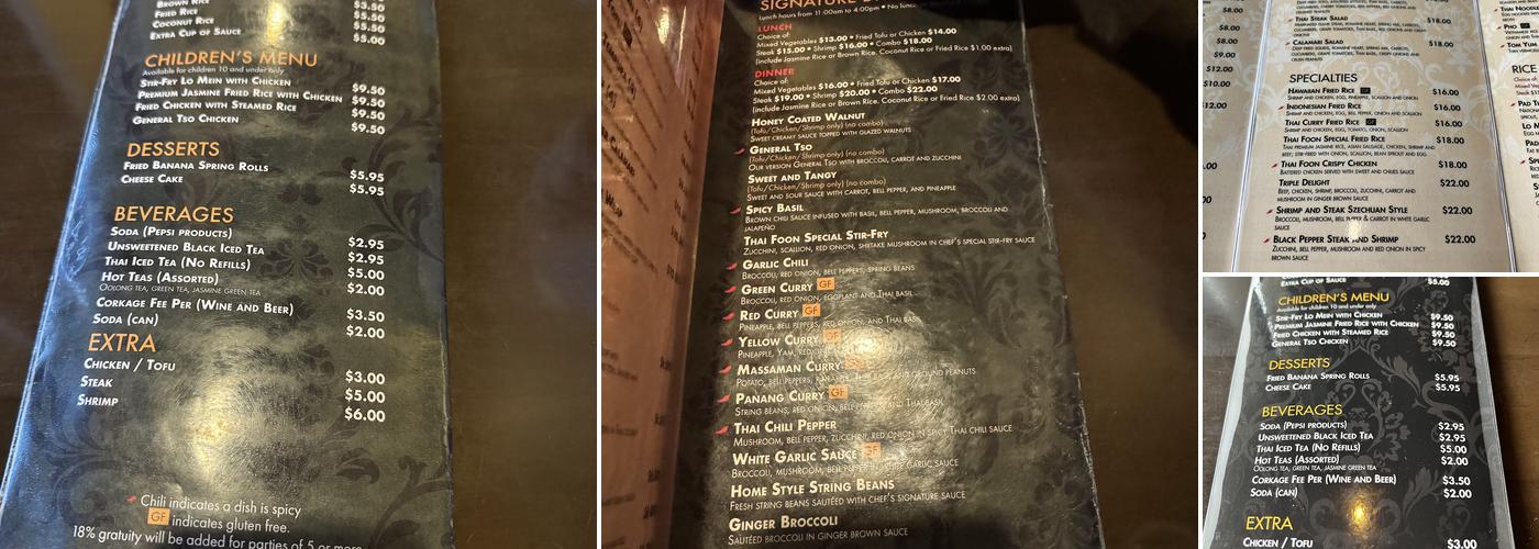 ThaiFoon Pittsburgh Menu