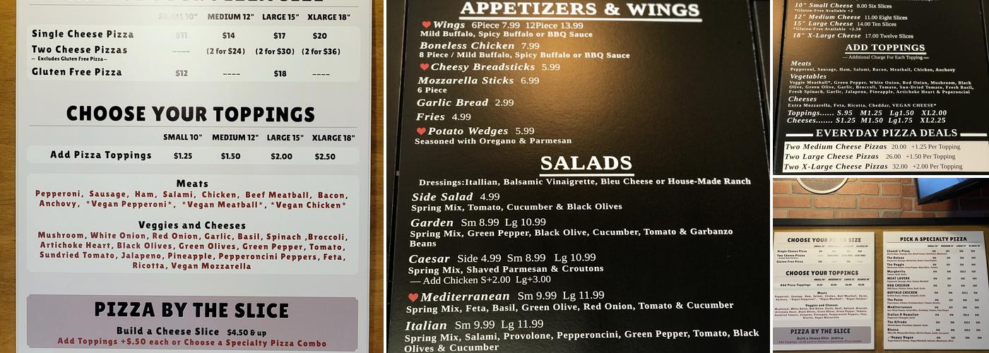 Cheech's Pizza Menu