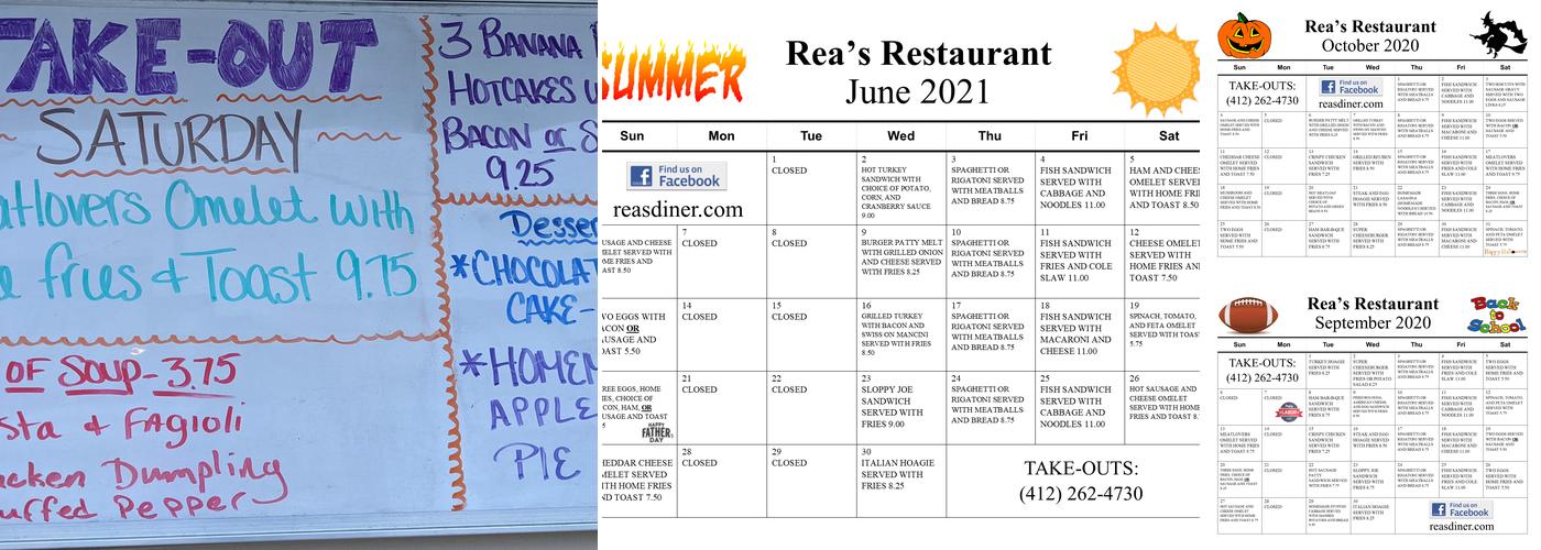 Rea's Restaurant Menu