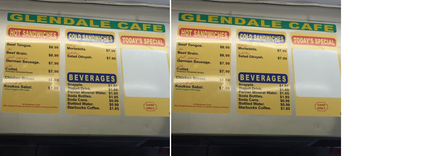 Glendale Cafe Menu