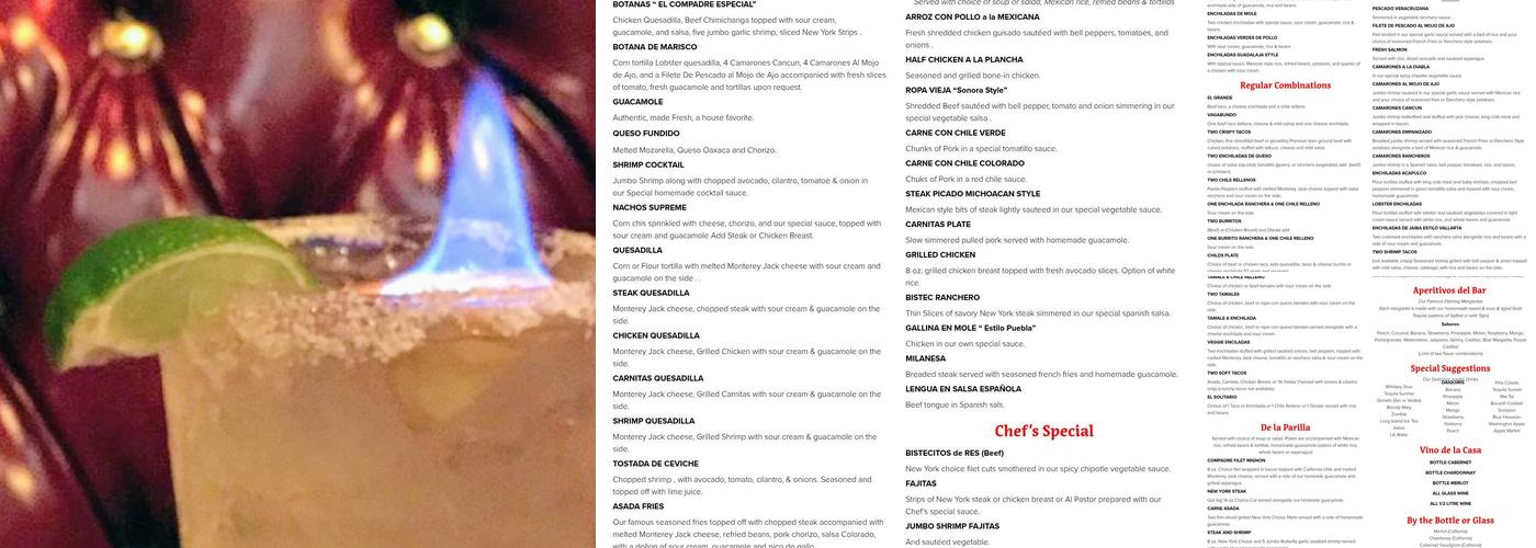 El Compadre Restaurant of Hollywood Menu