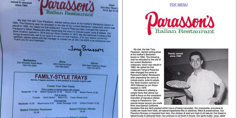 Parasson's Italian Restaurant Menu