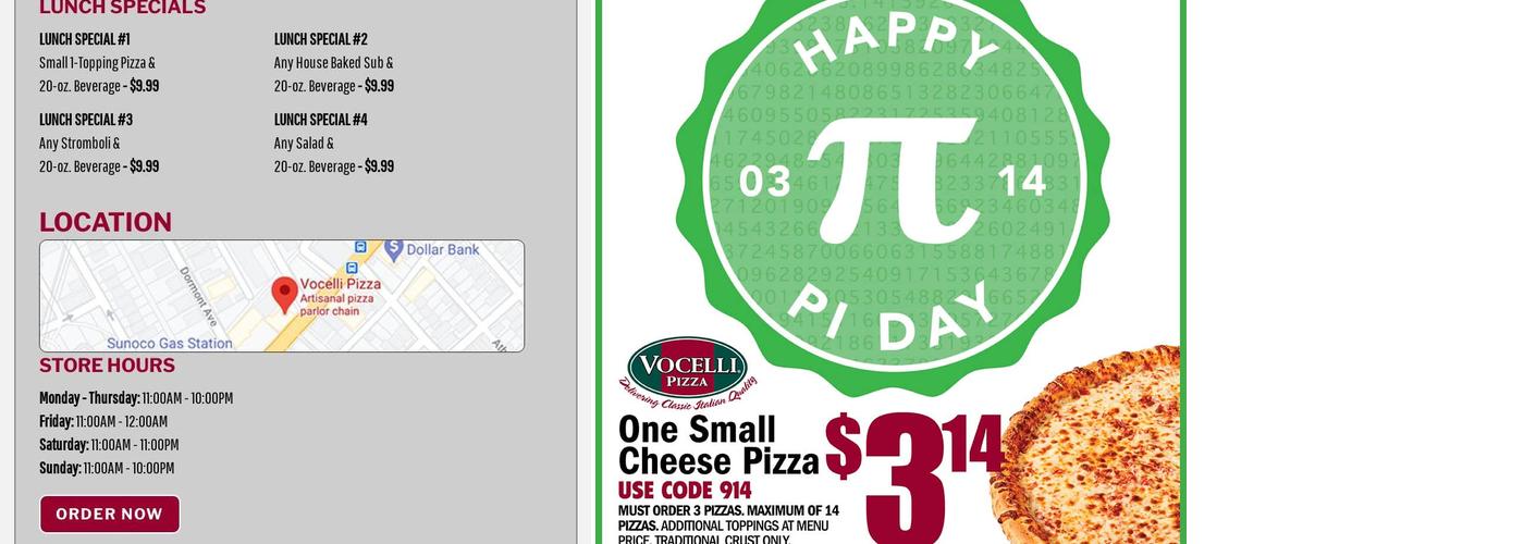 Vocelli Pizza Menu