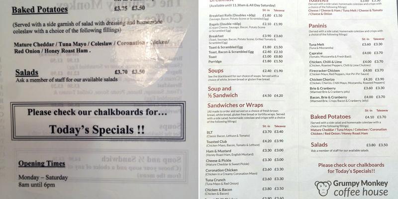 the grumpy monkey coffee house Menu
