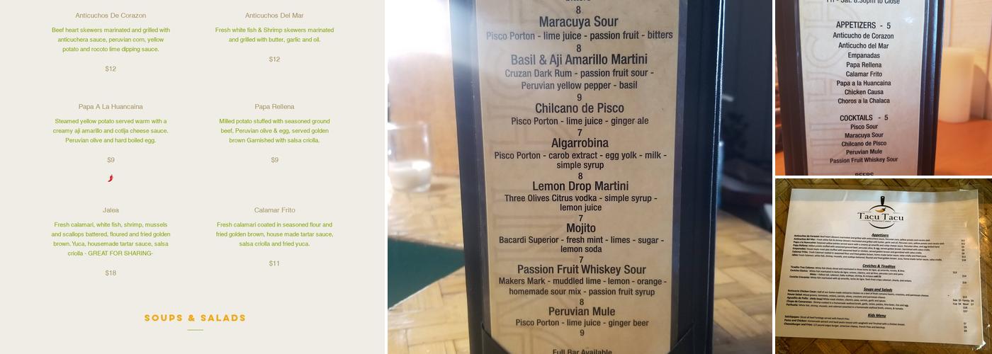 Tacu Tacu Peruvian Cuisine (Casa Inka) Menu