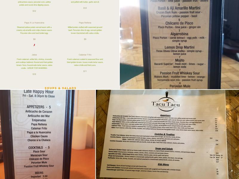 Tacu Tacu Peruvian Cuisine (Casa Inka) Menu