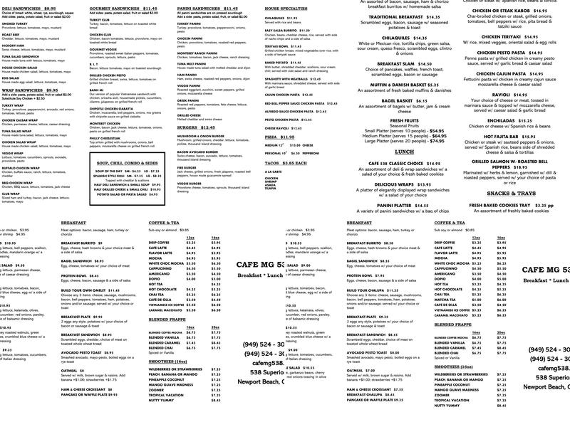 Cafe MG 538 Menu