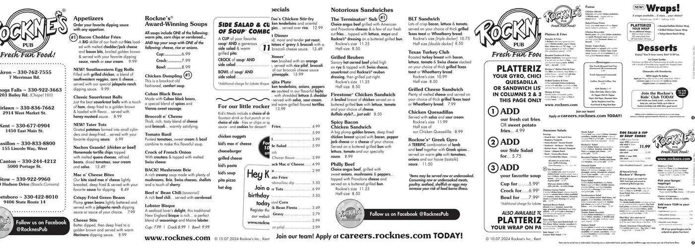 Rockne's Menu