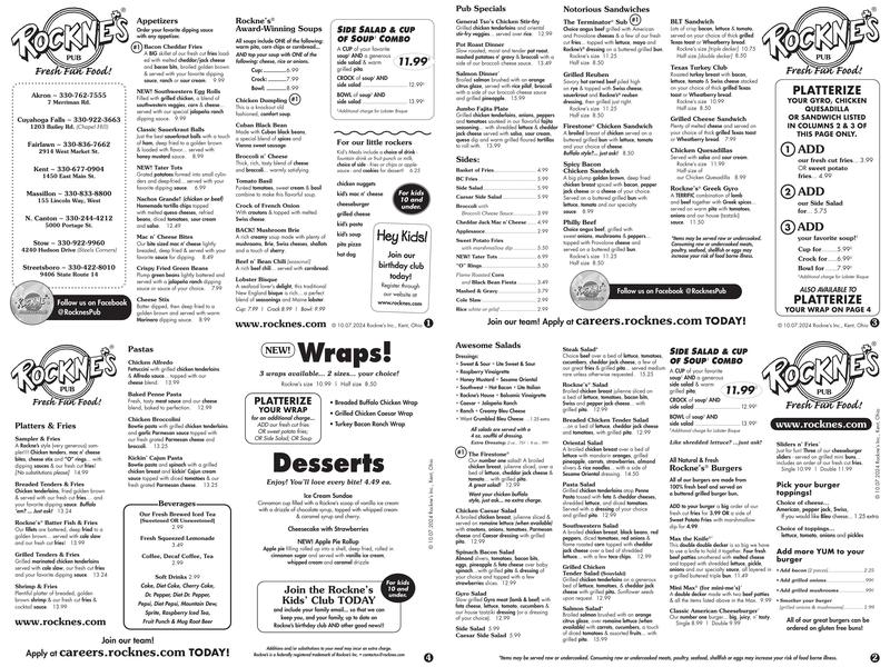 Rockne's Menu