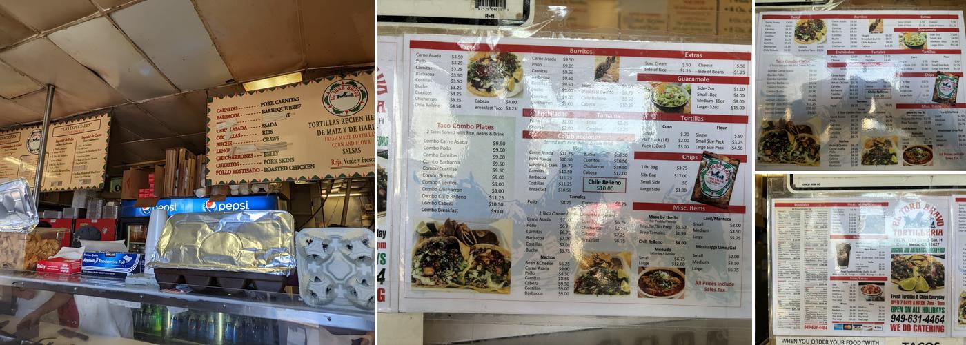 El Toro Bravo Tortilleria Menu