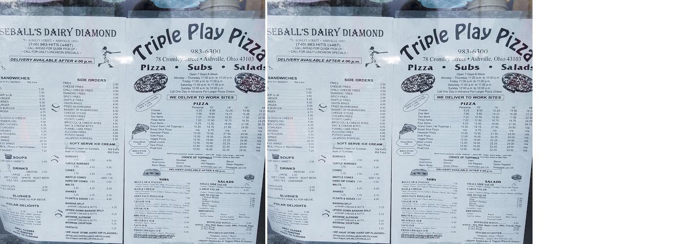 Triple Play Pizza Menu