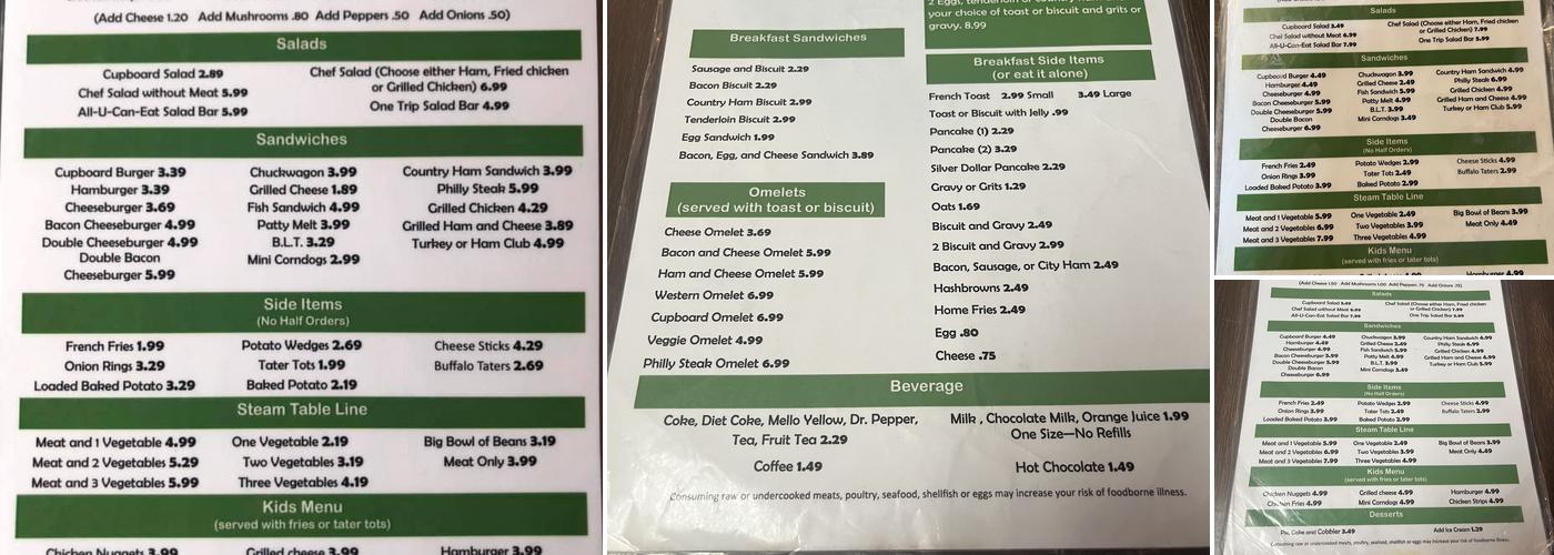 Cathy's Country Cupboard Menu