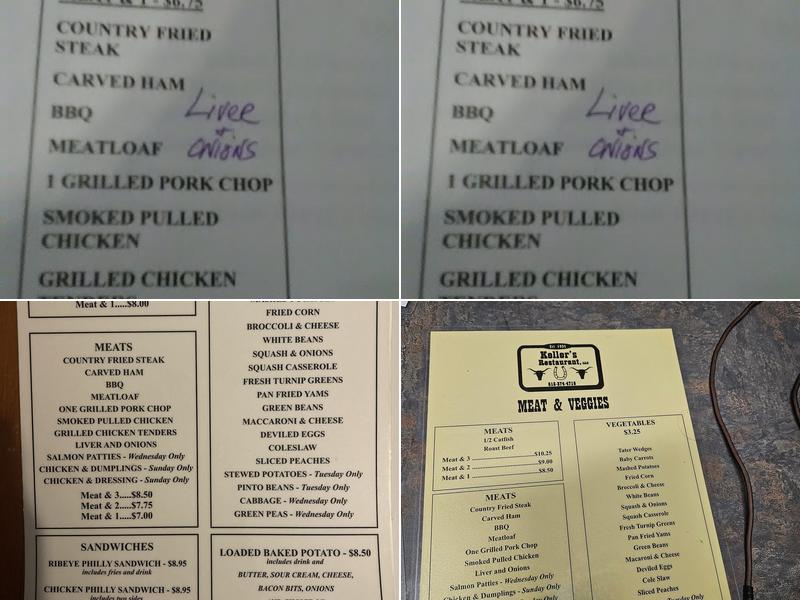 Keller's Restaurant Menu