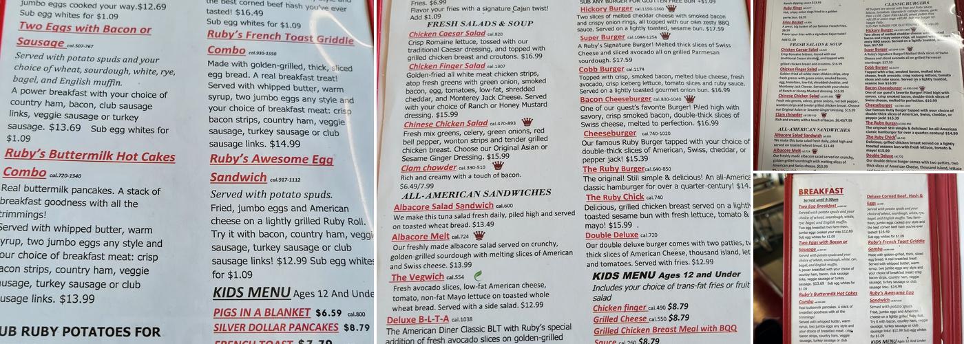 Ruby's Diner Menu