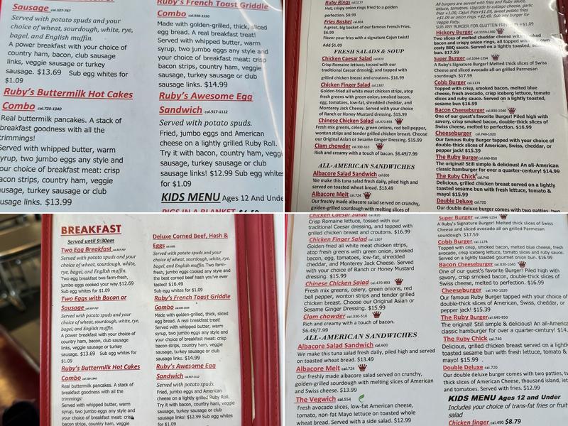 Ruby's Diner Menu