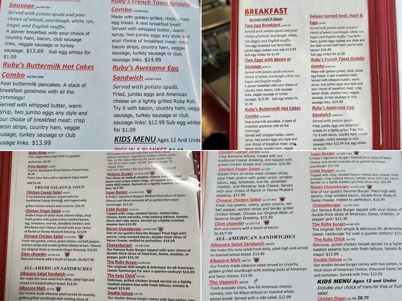 Ruby's Diner Menu