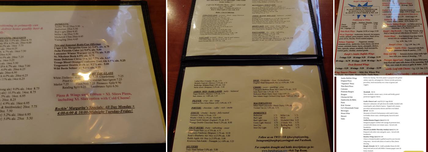 Burgh's Pizza & Wing Pub Menu
