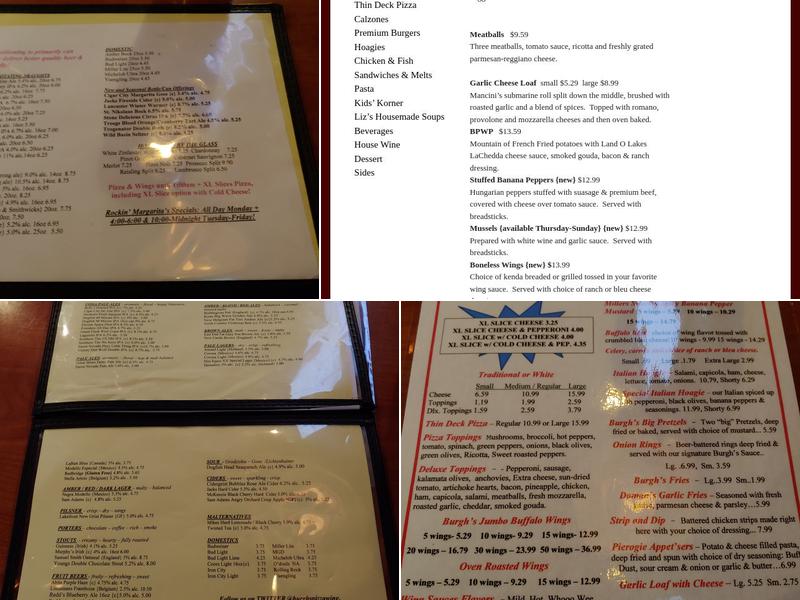 Burgh's Pizza & Wing Pub Menu