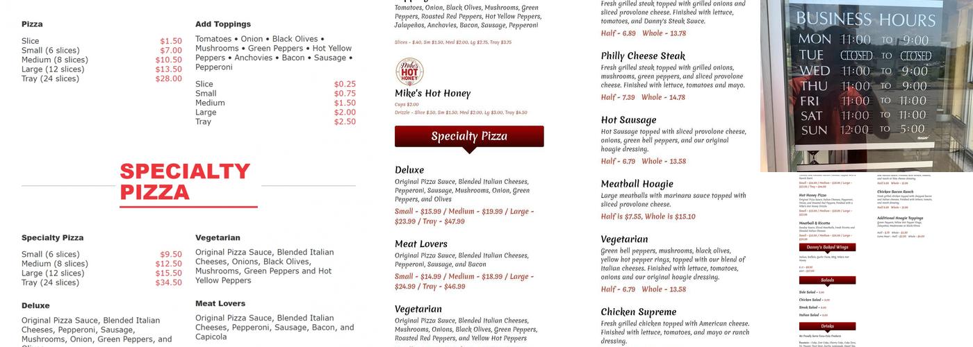 Danny’s Pizza and Hoagies Menu