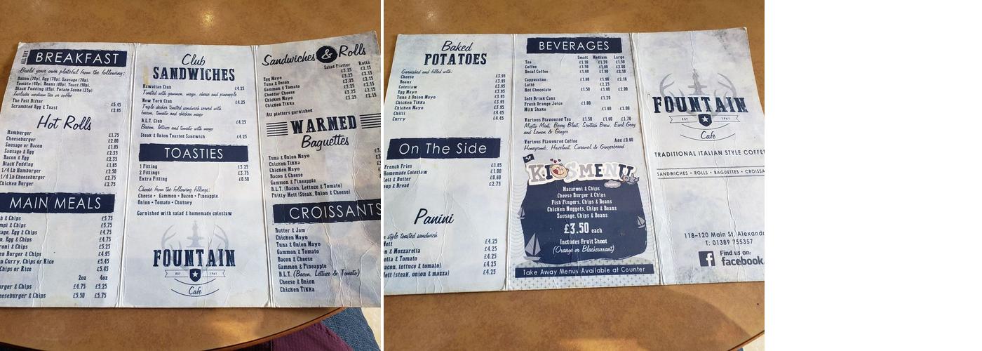 Fountain Cafe Menu