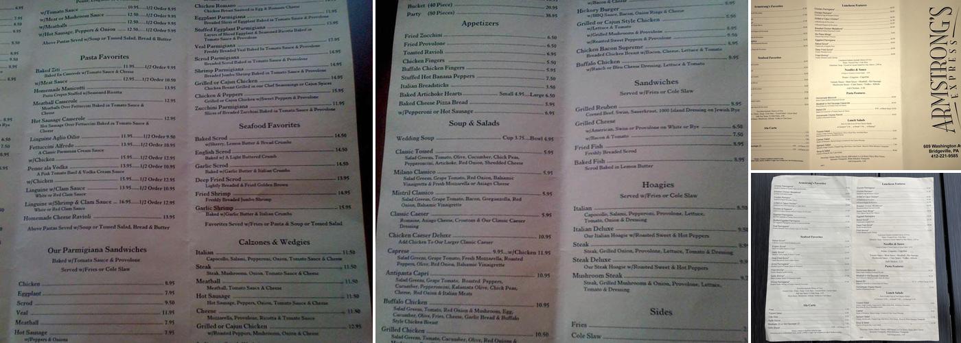 Armstrong's Express Menu