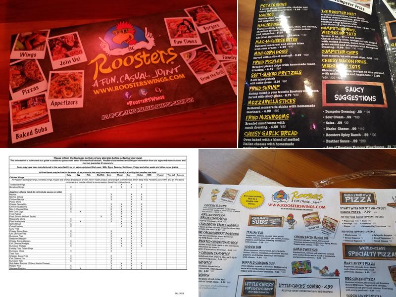Roosters Menu