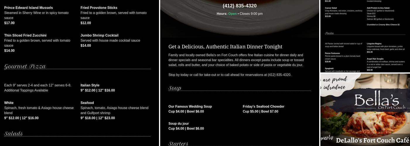 Bella's on Fort Couch Menu