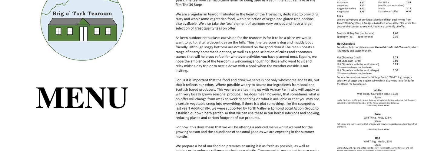 Brig o' Turk Tearoom Menu