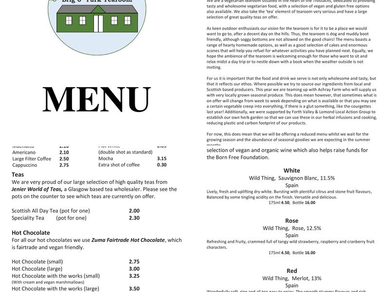 Brig o' Turk Tearoom Menu