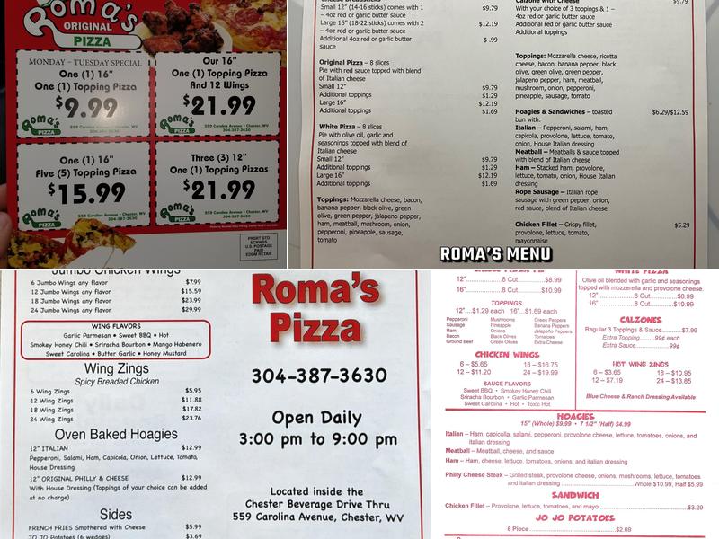 Roma's Pizza Menu