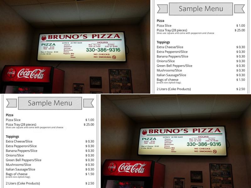 Bruno's Pizza Menu