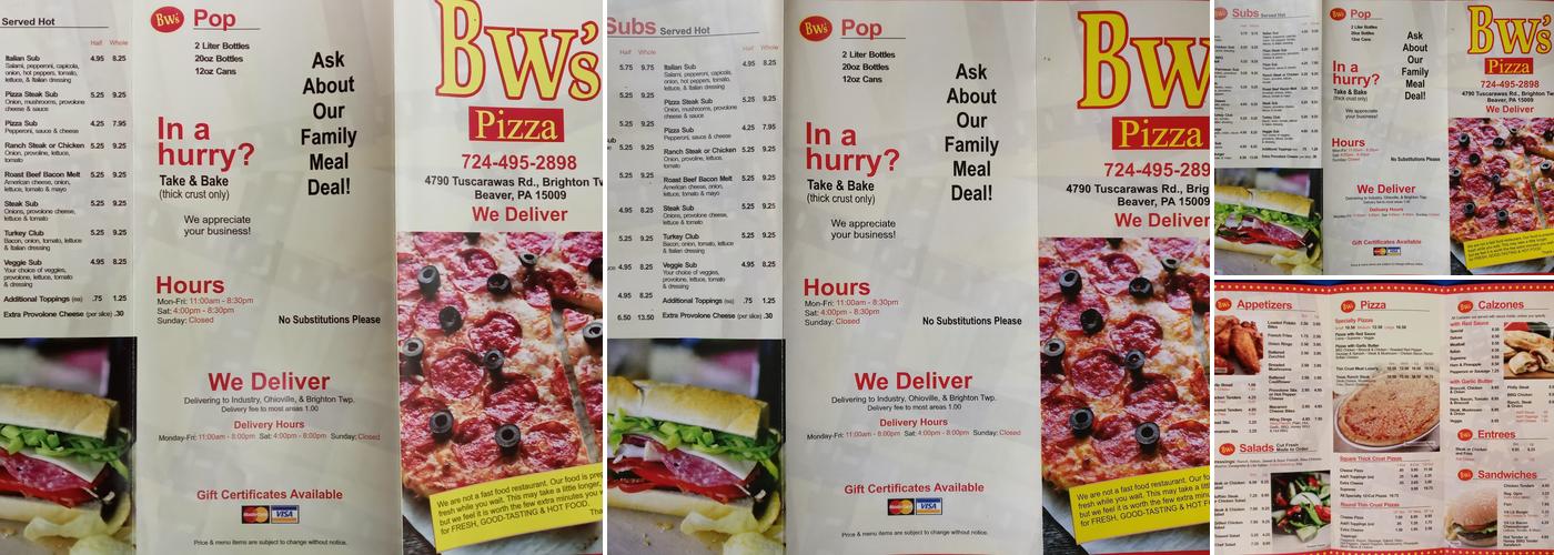BW's Pizza Menu