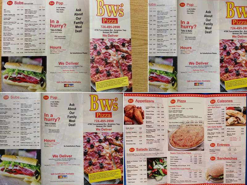 BW's Pizza Menu