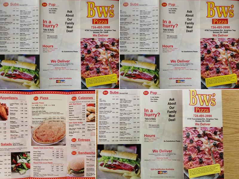 BW's Pizza Menu
