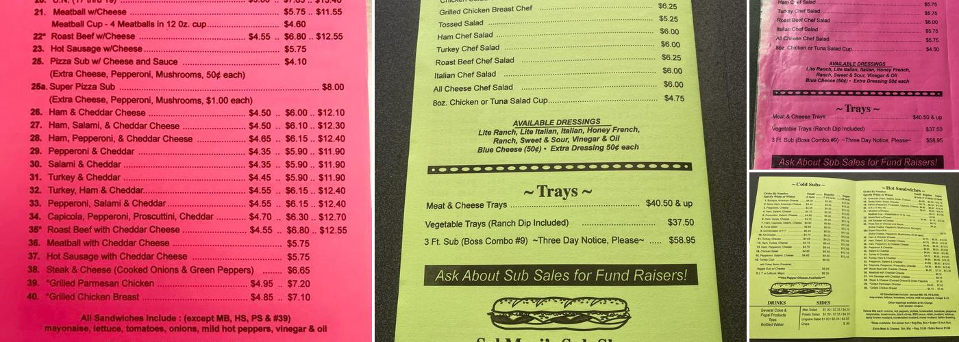 Sal Mari's Sub Shop Menu
