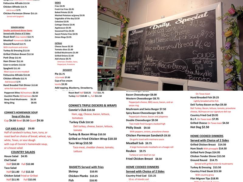 Connie's Corner Menu
