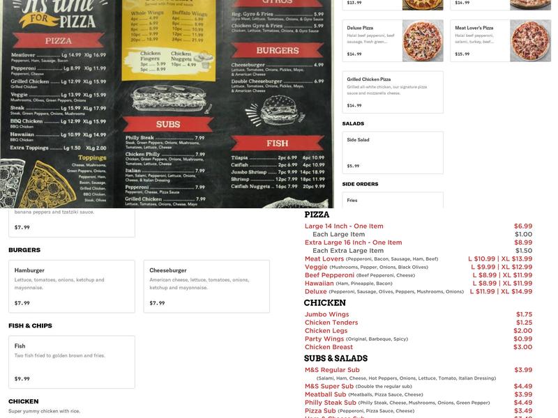 M & S Carry Out Menu