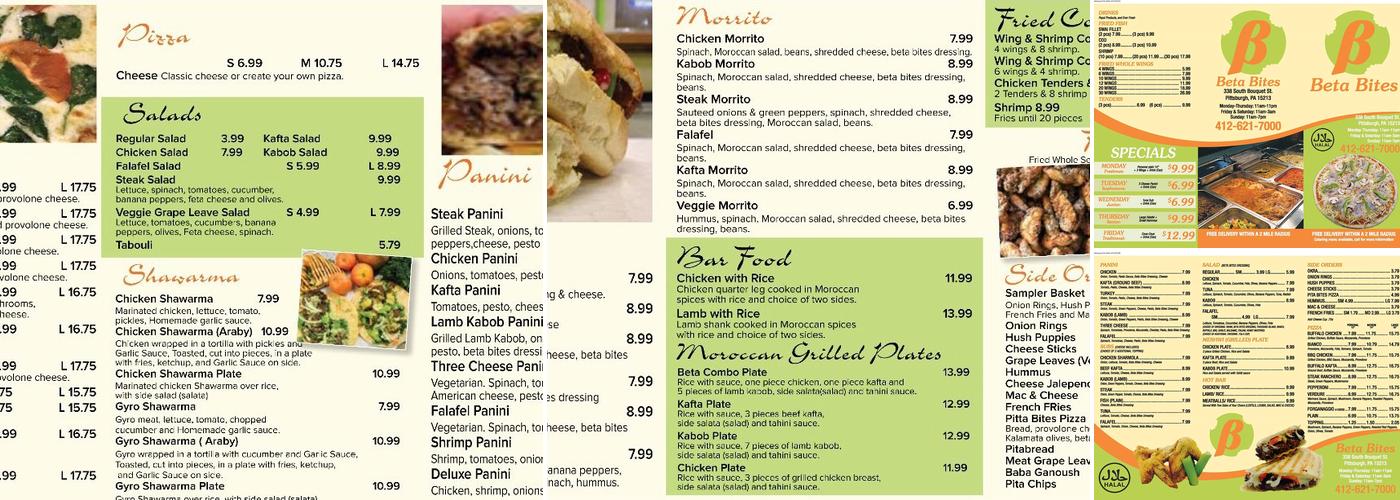 Beta Bites Menu