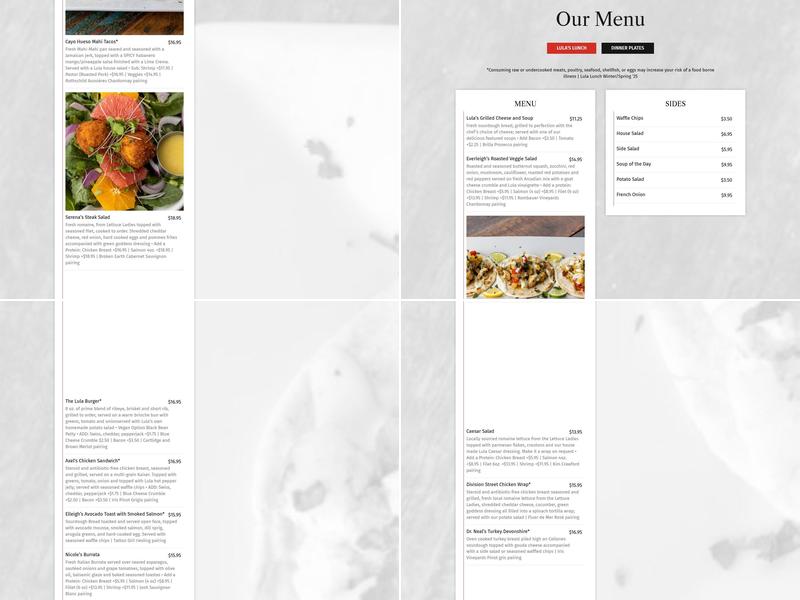 LULA Menu