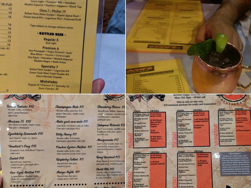 Claws Restaurant Menu