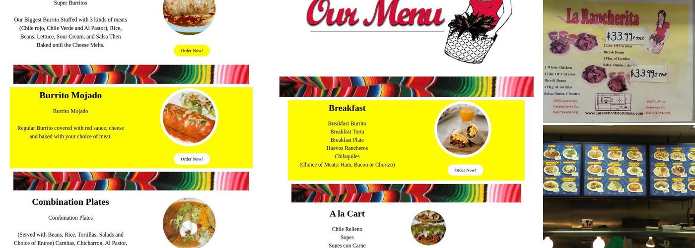 La Rancherita Tortilleria Menu