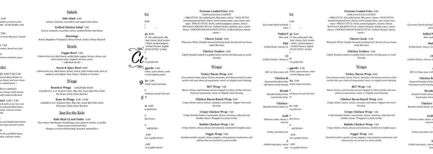 Angela's Curbside Cuisine Menu