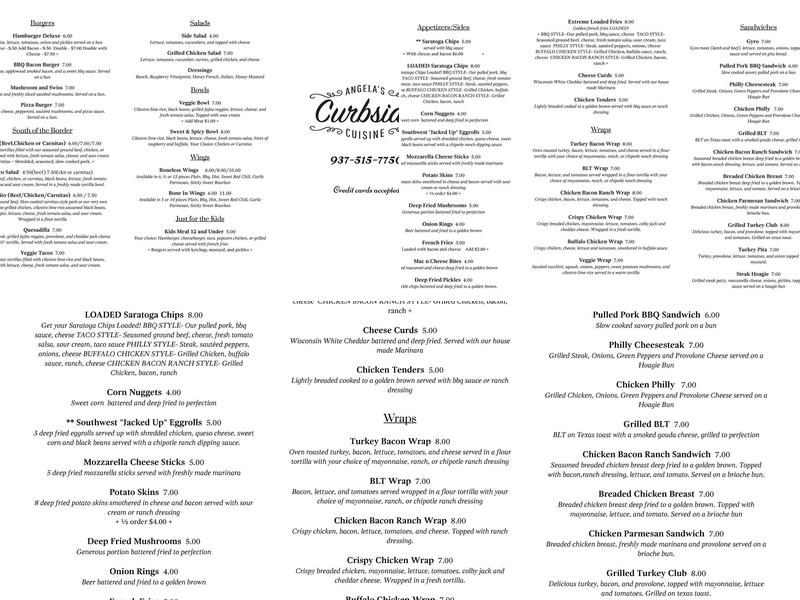 Angela's Curbside Cuisine Menu